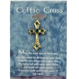 Irish Celtic Cross Lapel Pin With 5 Crystal Stones