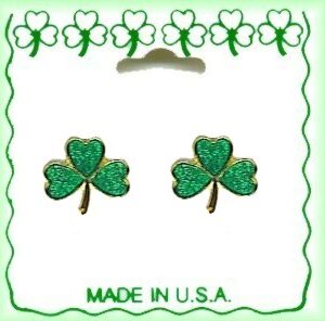 Irish Shamrock Pierced Earrings in Gold Plate