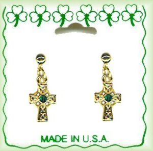 Irish Celtic Cross Dangle Crystal Earrings