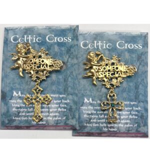 Irish Celtic Cross Brooch Pins With Crystal Stones
