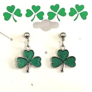 Irish Shamrock Dangle Earrings in Silver Plate