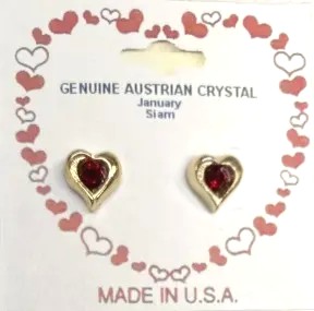 Valentine Red Crystal Heart Pierced Earrings
