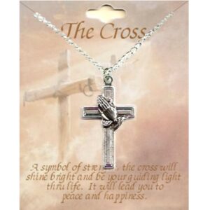 Praying Hands On Cross Necklace