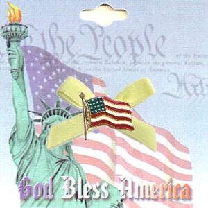 USA American Flag with Yellow "Troop Support" Ribbon Pin