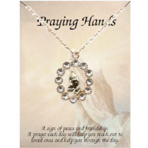 Praying Hands Eternity 12 Crystal Stones Necklace