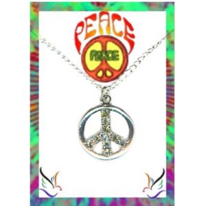 Peace Sign 18 Inch Crystal Stones Necklace