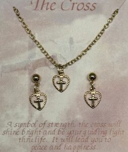 Cross Earring & Necklace Set in Gold Plate