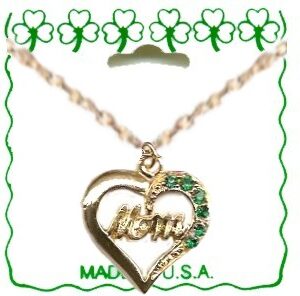 Irish Mom Heart Necklace With 6 Green Crystal Stones