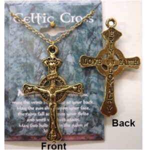 Irish Celtic Cross Necklace in Antique Gold Plate