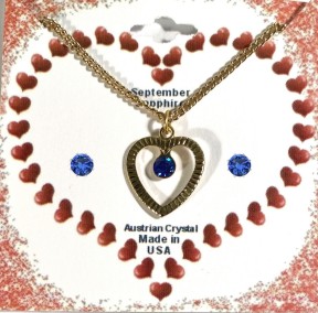 Love Heart Birthstone Necklace & Pierced Earrings Set