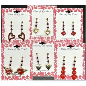 Valentine or Love Heart With Crystals Earring Dangles Assortment