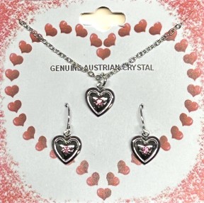 Valentine / Love Set of Earrings and Necklace With Crystals