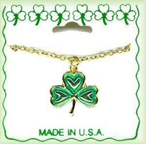 Irish Shamrock Charm 18 Inch Necklace in Gold Plate