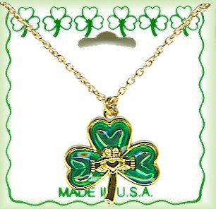Irish Claddagh in Shamrock 18 Inch Necklace Gold Plated