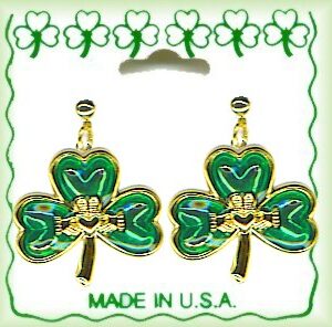 Irish Claddagh in Shamrock Pierced Earrings Gold Plated