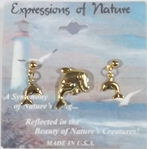 Dolphin Pierced Earring & Lapel Pin Set