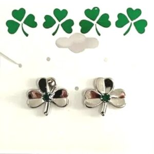 Irish Shamrock Pierced Earrings With Crystal Stones in Silver Plate