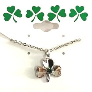 Irish Shamrock Silver Plated Necklace With Crystal Stone