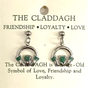 Irish Claddagh Dangle Earrings in Irish Green Color & Gold Plate