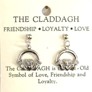 Irish Claddagh Dangle Pierced Earrings in Silver Plate