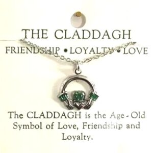 Irish Claddagh Necklace With Irish Green Color Silver Plated