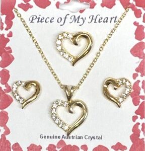 Love Hearts Crystal Neck, Pin & Earrings TRIO Set