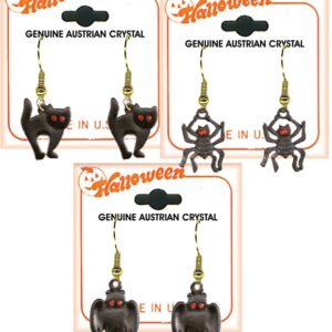 Halloween Dangle Pierced Earrings Assortment With Crystal Stones