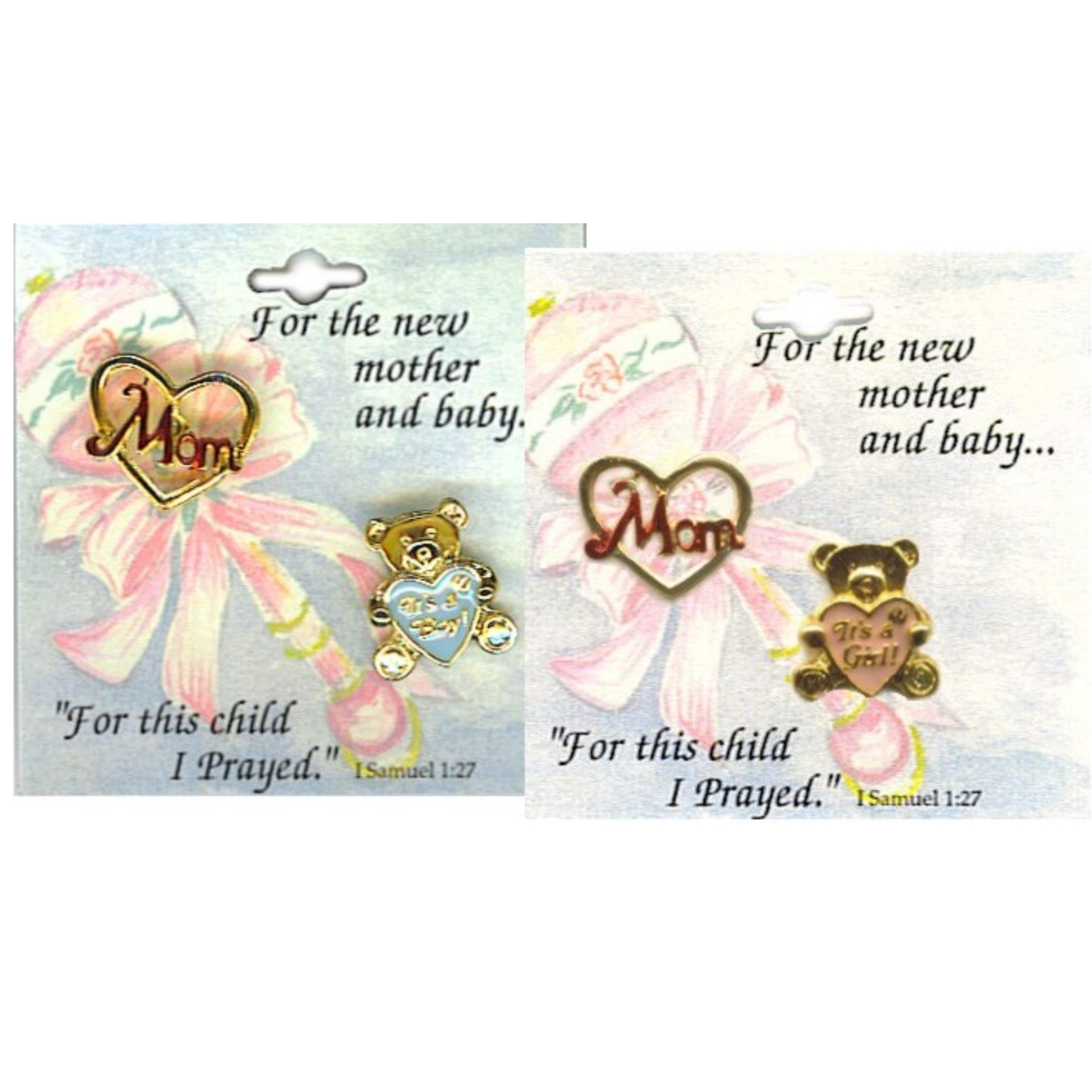 Mom & Boy or Girl Baby Lapel Pin Set