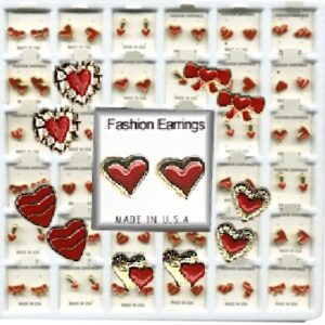 Valentine Heart Pierced Earrings in 3 Dozen Display