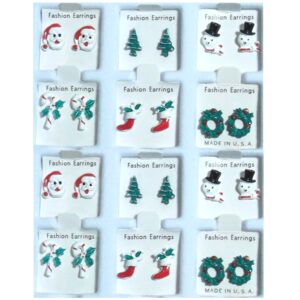 Christmas Mini Enamel Pierced Earrings in 3 Dozen Display