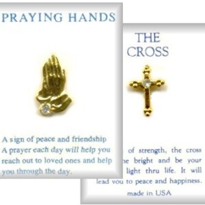 Cross & Praying Hands Crystal Lapel Pins in 3 Dozen Displays