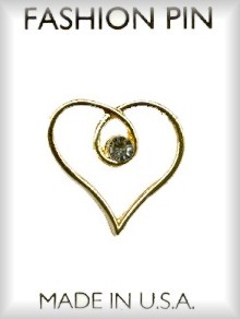 Valentine Love Crystal Heart Lapel Pins in 3 Dozen Display