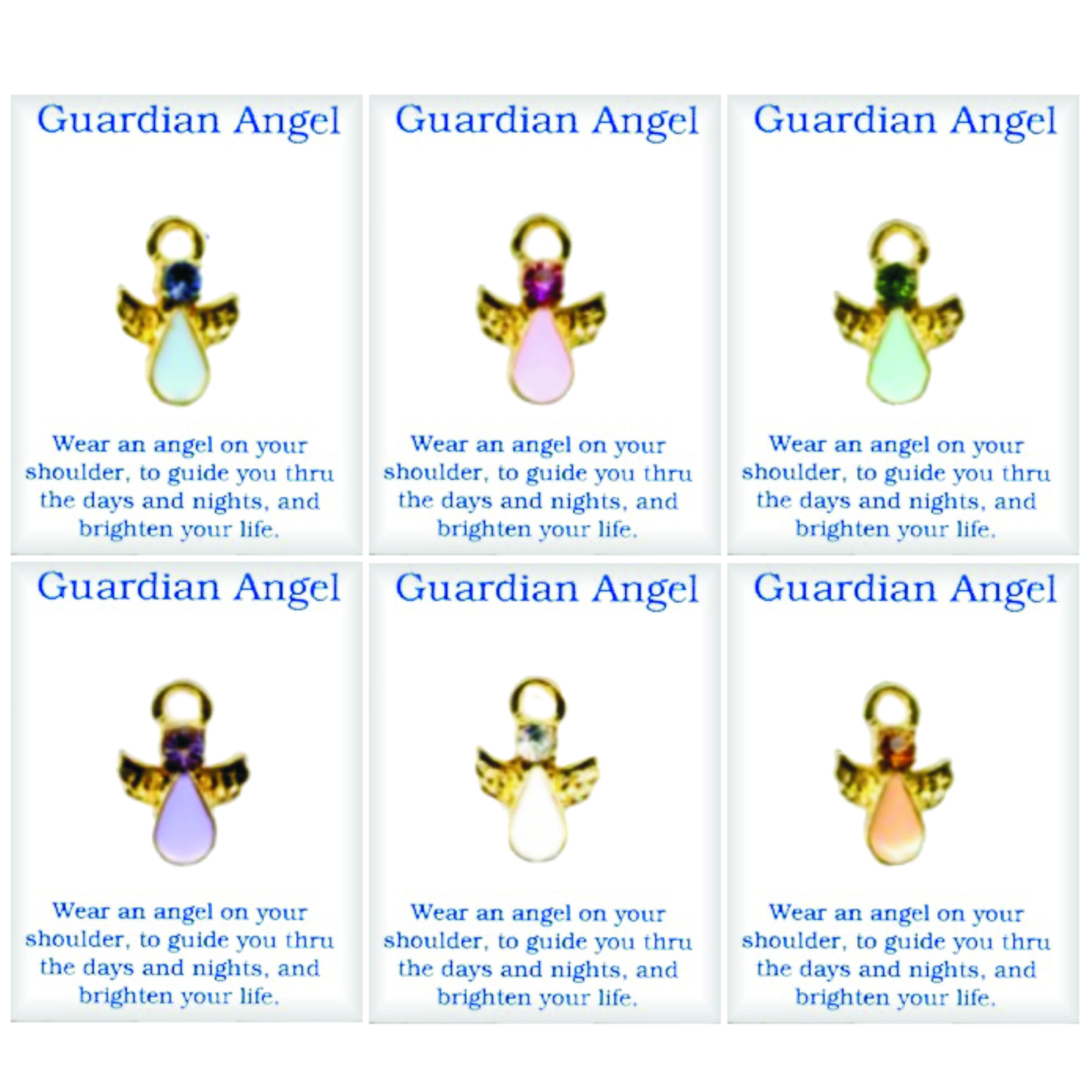 Guardian Angel Crystal Stone Lapel Pins in 3 Dozen Display